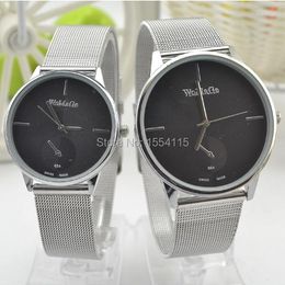 Wristwatches 50pcs/lot Silver Womage Lovers' Slim Steel Band Quartz Watch Couples' Christmas Gift 9 Colour Promotion