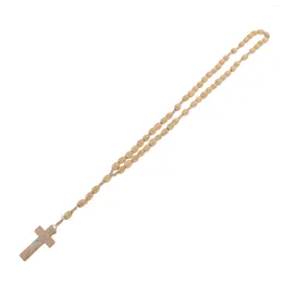 Pendant Necklaces Male Ladies Prayer Rosary Chain Cross Beads Necleses Women Bead Wooden Mens