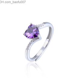 Wedding Rings S925 Sterling Silver Women s Ring Punk Couple Resizable Purple Heart Shaped Zircon Wedding Gift Luxury Original 925 Jewellery Z230711