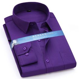 Men's Dress Shirts Men's Dress Shirts Fashion Twill Solid Business Formal Long Sleeve White Blue Purple Black Elegant Male Social Casual Shirt 230706