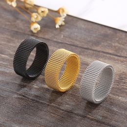 Wedding Rings 8mm Wide Stainless Steel Rings Couple Rings Deformable Mesh Accessories for Women Men Jewellery Wedding Gift 230706