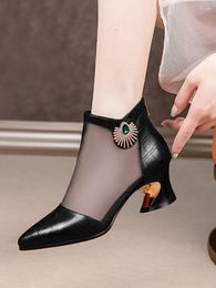 Dress Shoes Women Pumps 2023 Summer High Heels Ladies Work Leather Hollow Mesh Sandals Woman Shoe Zapatos Mujer