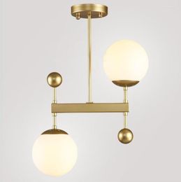 Pendant Lamps Northern Europe Postmodern Restaurant Lamp Gold Simple Creative Double Head Bedroom Ball Glass Chandelier