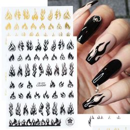 Stickers Decals Fire Flame 3D Nail Gold White Black Nails Art Foil Decal Slider Winter Adhesive Manicure Decoration Accessorieschc Dhjnj