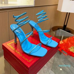 Designer -Snake Strap stiletto sandals 95mm Evening shoes women's high heels Ankle Wraparound margot luxury designer Jewel factory shoe