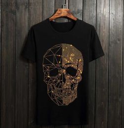 Men's T-Shirts Summer Top Mens Skulls Rhinestones Skull t Shirt Modal Cotton O Neck Short Sleeve Slim Tee Shirt L230707