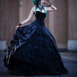 Schwarz Romantische Gothic Ballkleid Brautkleider Brautkleider Schatz Plus Größe robes de soiree vestidos de noiva Nach Maß2639