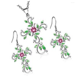 Necklace Earrings Set 3 Pieces Believe In God Jewellery Flowers Rhinestone Elegant Style Earring Pendants For Girlfriend Mother