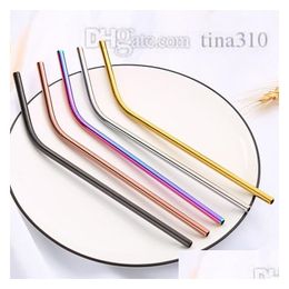 Drinking Straws Barware Sts 21.5X6Mm Straight Pipe Bend Stainless Steel Color Metal St Drink Bar Counter Accessories Drop Delivery H Dhdux