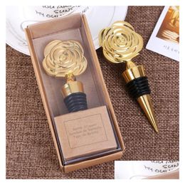 Party Favour Fashion Gold Rose Wine Stoppers With Gift Boxes Flowers Bottle Stopper Wedding Giveaways Supplies Homewaret2I5548 Drop D Dh2Yg