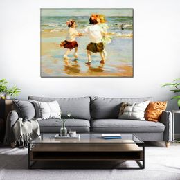 High Quality Canvas Art Edward Henry Potthast Painting Ring Around The Rosy Beautiful Beach Artwork Family Room Wall Decor