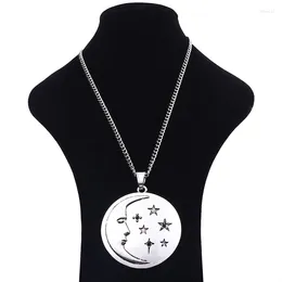 Pendant Necklaces 1 X Tibetan Silver Large Moon With Star Round Necklace Jewellery On Long Link Chain Lagenlook 34"