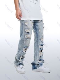 Mens Jeans Street Clothing Wide Leg Straight Feet Long Trousers Blue Y2k Ripped Men Denim 230706