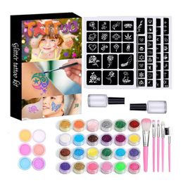 Body Glitter Temporary Stickers Kit 30 Colours Diamond Luminous Tattoos Glow In Dark Decals With 5 Brushes 2Glue 230706