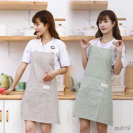 Kitchen Apron Fashion Simple Stripe Kitchen Antifoul Apron Woman Cooking Accessories Restaurant Flower Shop Overalls R230707