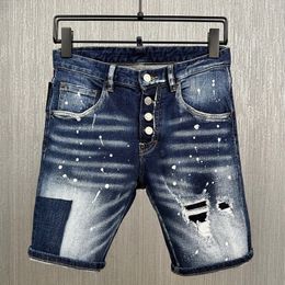 Whisker Painted Wash Pre-Damaged Denim Shorts Man