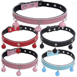 Dog Collars Pet Supplies With Bells Leather Cute Solid Colour Accessories Harness