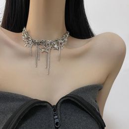 Choker Party Metal Star Tassel Sparkling Rhinestone Pure Desire Babes Necklace For Women Gothic Girl Neck Jewelry Accessories