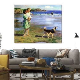 Modern Seascapes Canvas Wall Art Summer Pleasures Edward Henry Potthast Painting Handmade Famous Artwork Best Gift