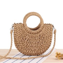Evening Bags Summer Women's Handmade Woven Straw Large Capacity Shell Shoulder Beach Bag Female Solid Casual Tote Round Handle Crossbody 230707