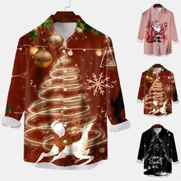 Men's Casual Shirts T Men Long Sleeve Autumn Winter Christmas 3D Printed Fashion Collar Short Button Up Shirt