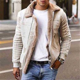 Men's Jackets Autumn Winter Mens Suede Leather Jackets Motorcycle Jacket Male Thick Warm Fur Collar Biker Coats Windproof Fleece Outwear 201223 Z230711