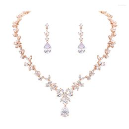 Necklace Earrings Set WEIMANJINGDIAN Brand Floral Style Teardrop Cubic Zirconia And Wedding Jewellery