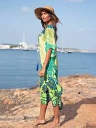 Suits 2023 Moroccan Kaftan Bohemian Printed Summer Dress Long Tunic Women Plus Size Beach Wear Swim Suit Cover Up Robe De Plage