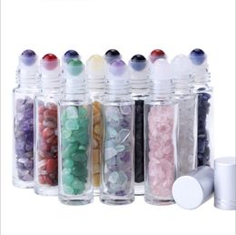 Packing Bottles Natural Gemstone Essential Oil Roller Ball Clear Pers Oils Liquids Roll On Bottle With Crystal Chips