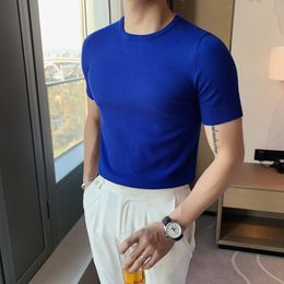 Men's T-Shirts Summer Top Men Thin Slim Fit T-shirt Knitted Short Sleeves Solid Colour Sweater Pullover T Shirt Slim Knitted Tees Top Homme 230706