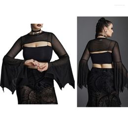 Women's Blouses Womens Sexy Sheer Long Batwing Sleeve See Through Mesh Crop Tops Streetwear Bikinis Cover Up