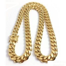 Chains 18K Gold Plated Necklace High Quality Miami Cuban Link Chain Men Punk Stainless Steel Jewellery Necklaces Drop Delivery Pendants Dhnyc