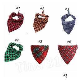 Dog Apparel Christmas Pet Scarf Triangle Bibs Bandanas Plaid Snowflake Kerchief Costume Accessories Fordog T2I5625 Drop Delivery Hom Dhgbd