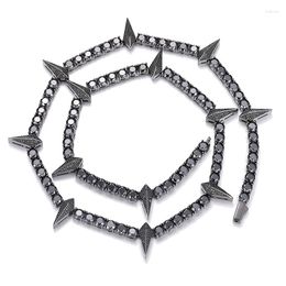 Chains S925 Sterling Silver Black Moissanite Spiked Tennis Link Chain Necklace For Women Men Hip Hop Bling Out Rapper Jewellery