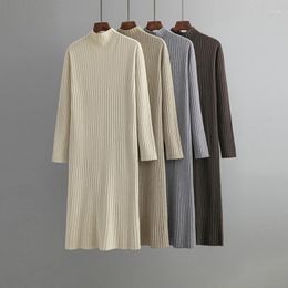 Casual Dresses Knitted Dress For Women Autumn Winter Warm Undershirts Solid Colour Knitwears Female Clothing 2023 Basic Midi