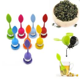 Creative Teapot Strainers Silicone Tea Spoon Infuser with Food Grade leaves Shape Stainless Steel Infusers Strainer Filter Leaf Lid