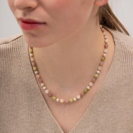 Choker ALLME Boho Colourful Natural Stone Pearl Beads Strand Women 18K Gold PVD Plated Stainless Steel Necklace
