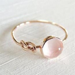 Wedding Rings Luxury Female Oval Pink Moonstone Ring Rose Gold Color For Women Charm Trendy Feather Pinky Engagement