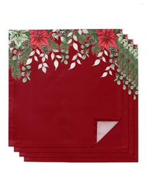 Table Napkin Christmas Poinsettia Eucalyptus Berries Napkins Set Festival Home Wedding Party Dinner Cloth