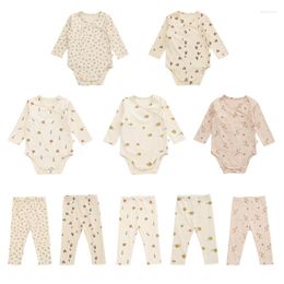 Completi di abbigliamento 0-24 M Vestiti per neonati nati Autunno Inverno Manica lunga Tuta Pagliaccetto Top e tailleur pantalone Stampa Ragazze Set 2 pezzi