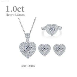 Luxury Custom Moissanite Diamond Jewelry Set - heart shaped diamond pendant and Earrings in 9k, 10k-18k Gold for Women's Wedding