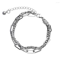 Charm Bracelets WANGAIYAO2023 Stainless Steel Double Thick Bracelet Female Tide Ins Hip Hop Trend Neutral Wind Wear Ornaments Male