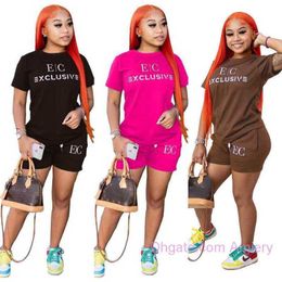 Summer Clothing Womens Loose Tracksuits Designer 2 Piece Short Sets Letter Printed Short Sleeve T-shirt Drawstring Shorts Outfits Two Piece