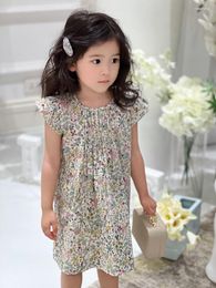 Girl Dresses Summer Clothes Cotton French Pastoral Style Short Sleeved Farmer Dress Floral Patterns Sweet Straight Tube