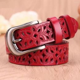 Belts Genuine Leather For Women Pin Buckle Strap Jeans Belt Retro Pants Ladies Wide Hollow Flower Fashion