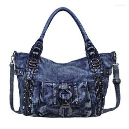 Evening Bags In Retro Washed Denim Women Shoulder Bag Jeans Purses And Handbag With Rivet Ring Dec Casual Tote Hobo