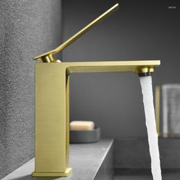 Bathroom Sink Faucets Luxury Brushed Gold Brass Faucet Artistic Basin Mixer Tap Fashion Design Top Quality Cold Facucet