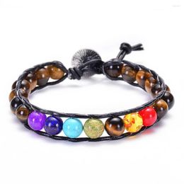Strand Leather Rope Handmade Bracelet Woven Seven Chakras Yoga Energy Handcraft With Natural Stone