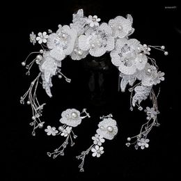 Hair Clips Flower Beads Bridal Headband Exquisite Beaded Petal Set Tiara Style Bands Wedding Accessories