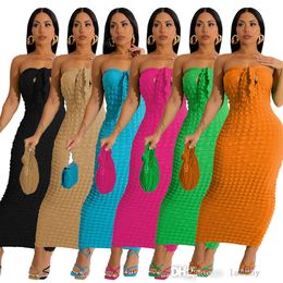 2023 Summer Dress Stretch Vestidos Sexy Party Evening Dresses For Woman Seersucker Bowknot Strapless Bodycon Maxi Dress
